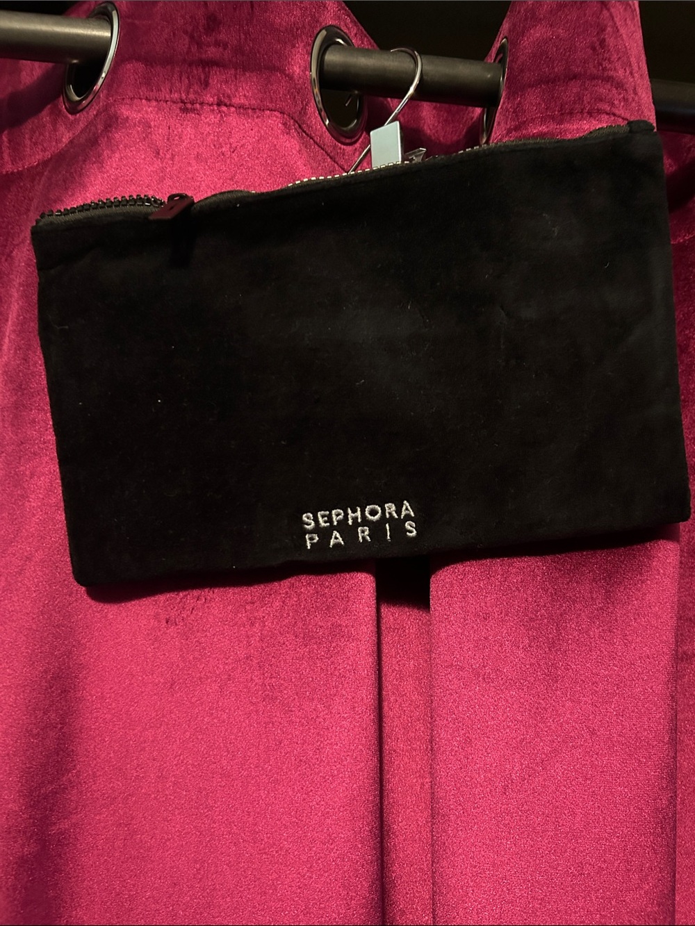 Sephora Black Suede Cosmetic Pouch with Silver Logo